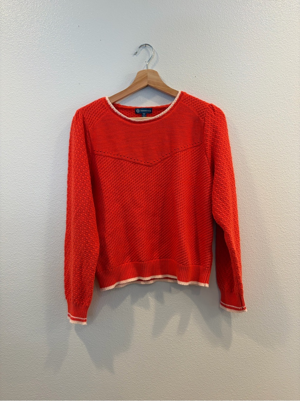 5/$20 Democracy Coral Crewneck Sweater with Contrast Cream Trim
